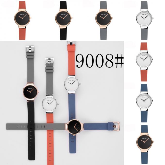 Schöne Silikon-Uhrenarmband-Kunststoffkoffer-Uhr der Damen-WJ-8378