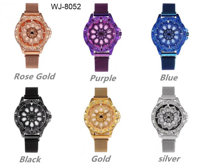 Frauen-Qualitätssicherungs-purpurrote magnetische Uhrenarmband-Edelstahl-Band-Uhr der Mode-WJ-8457 intelligente