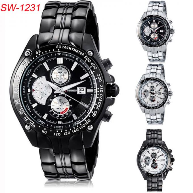 WJ-7428 CURREN 8304 die Uhr-unbedeutende Digital-Nettoband-Armbanduhr-wasserdichte importierte Docht-Uhr ultradünner runder Luxusmänner