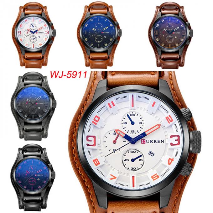 WJ-5911 CURREN 8225 die Skala-Kalender-Uhr-wasserdichte Blaulicht-Quarz-Leder-Armbanduhr leistungsfähiger zufälliger Männer
