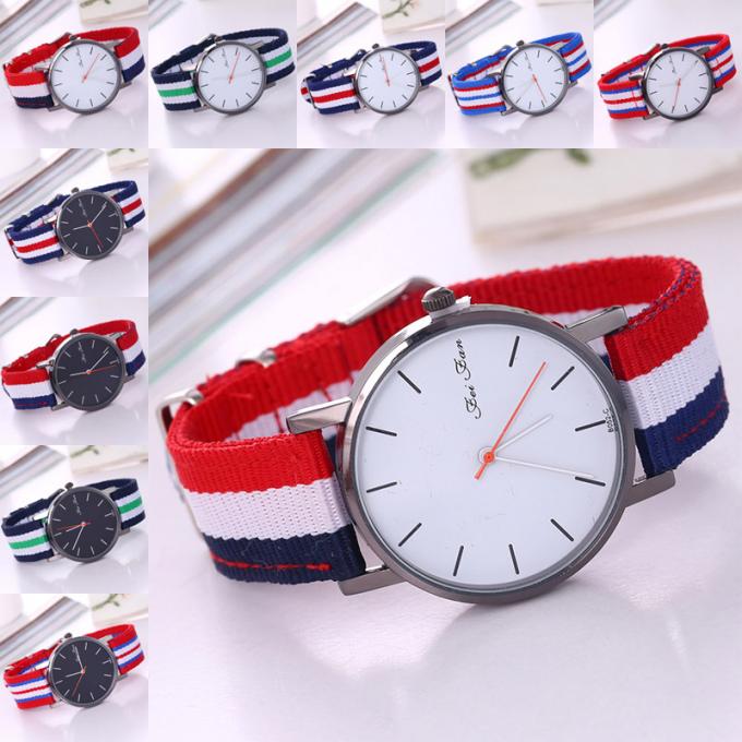 WJ-3395 China Yiwu gestrickter Segeltuch-Nylonstreifen Vogue GENF Fabrik-passt heiße Verkauf LOGO-Soems Uhr Mann-fördernde Armbanduhr auf