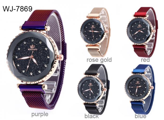 Färbt intelligentes Quarz-Purpur der Mode-WJ-8486 Edelstahl-Legierungs-Kasten-magnetische Armband-Uhr