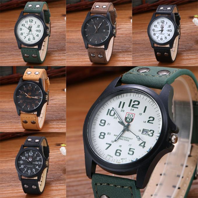 WJ-6931 2018 SOKI nagelneue Entwurfs-Match-Farbleder-Uhren für Mann-Quarz-Uhren mit Datum